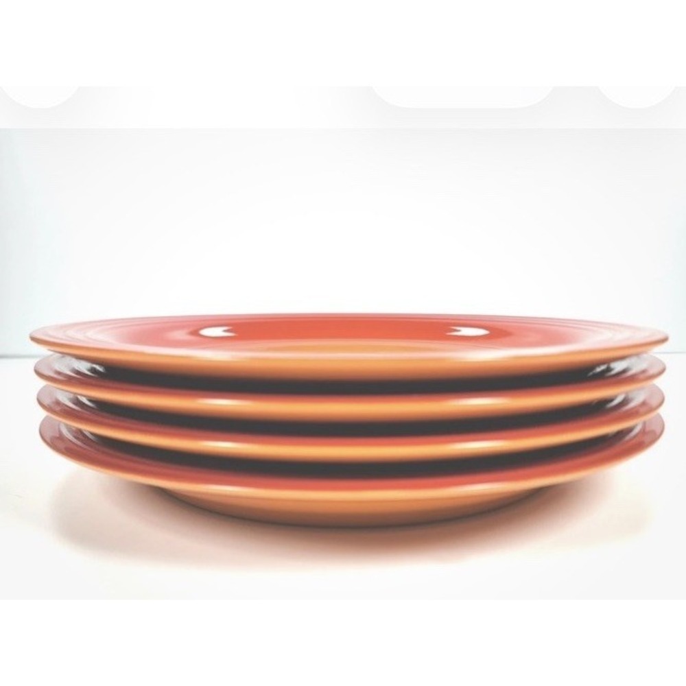 NEW Le Creuset Stoneware Vancouver Dinner Plates 12" RED ORANGE FLAME